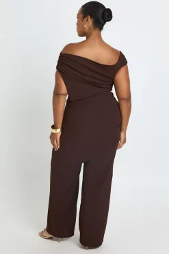 Ensemble Grande Taille Top Col Bénitier Asymétrique Texturé Et Pantalon Large