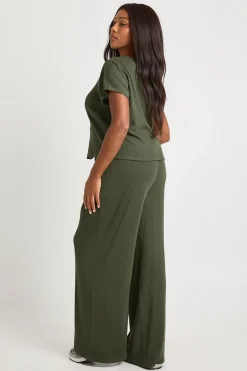boohoo Ensemble Grande Taille Top Côtelé Froissé Boutonné À Manches Courtes Et Pantalon<Femme Ensembles
