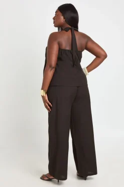 boohoo Ensemble Grande Taille Top Dos Nu Plissé Effet Lin Et Pantalon<Femme Ensembles