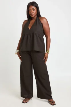 boohoo Ensemble Grande Taille Top Dos Nu Plissé Effet Lin Et Pantalon<Femme Ensembles