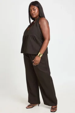 boohoo Ensemble Grande Taille Top Dos Nu Plissé Effet Lin Et Pantalon<Femme Ensembles