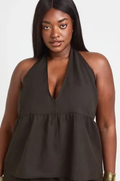 boohoo Ensemble Grande Taille Top Dos Nu Plissé Effet Lin Et Pantalon<Femme Ensembles
