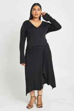 boohoo Ensemble Grande Taille Top Manche Longue Col V Plongeant Et Jupe Midi Ourlet Mouchoir<Femme Ensembles