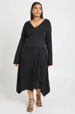 boohoo Ensemble Grande Taille Top Manche Longue Col V Plongeant Et Jupe Midi Ourlet Mouchoir<Femme Ensembles