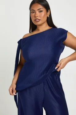 boohoo Ensemble Grande Taille Top à Épaules Nouées Ourlet Asymétrique et Pantalon Large<Femme Ensembles