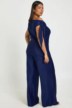 boohoo Ensemble Grande Taille Top à Épaules Nouées Ourlet Asymétrique et Pantalon Large<Femme Ensembles