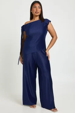 boohoo Ensemble Grande Taille Top à Épaules Nouées Ourlet Asymétrique et Pantalon Large<Femme Ensembles