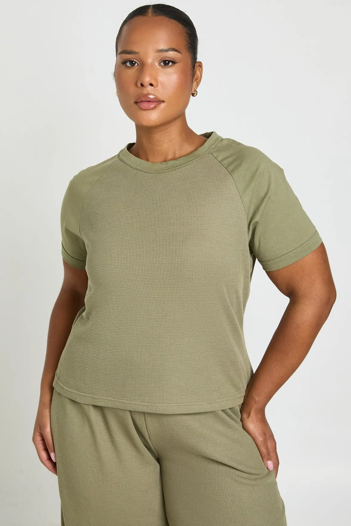 Ensemble Grande Taille T-shirt Et Pantalon Large En Tissu Gaufré
