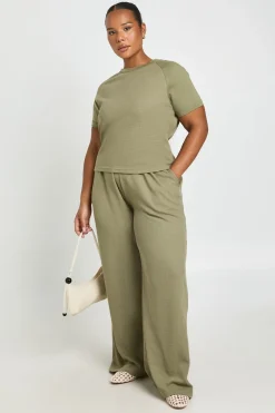 Ensemble Grande Taille T-shirt Et Pantalon Large En Tissu Gaufré