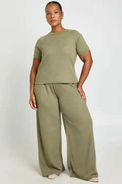 Ensemble Grande Taille T-shirt Et Pantalon Large En Tissu Gaufré