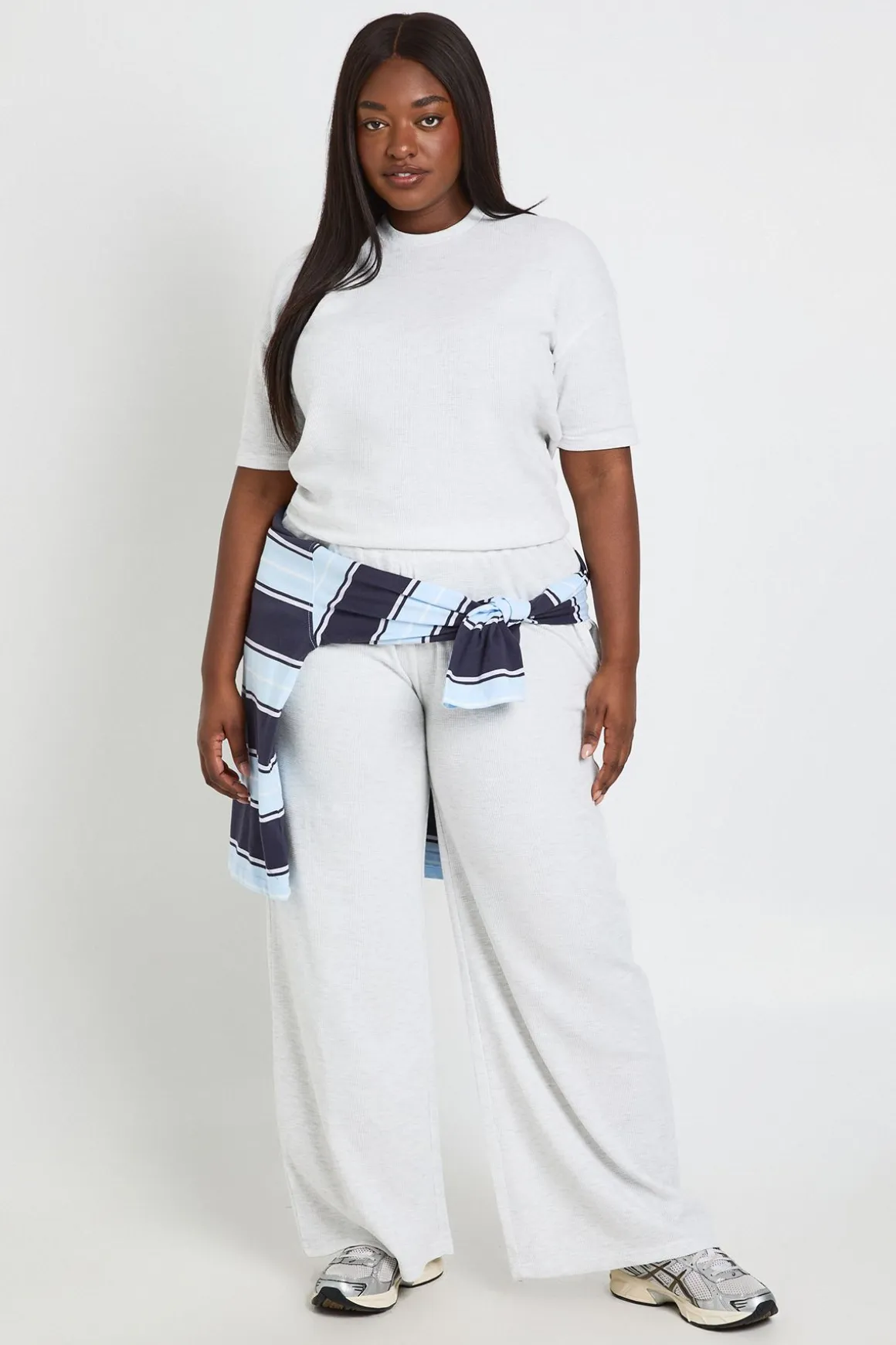 Ensemble Grande Taille T-shirt Et Pantalon Large Gaufré