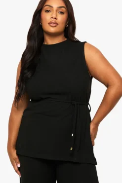 Ensemble Grande Taille Tunique Brossée Avec Ceinture À Nouer Et Pantalon Large