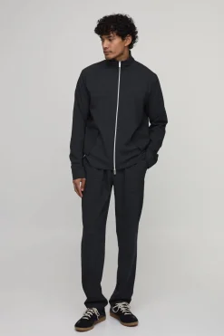 boohooMAN Ensemble Harrington Coordonné Coupe Regular À Col Montant Double Zip Motif Micro Carreaux<Homme Ensembles