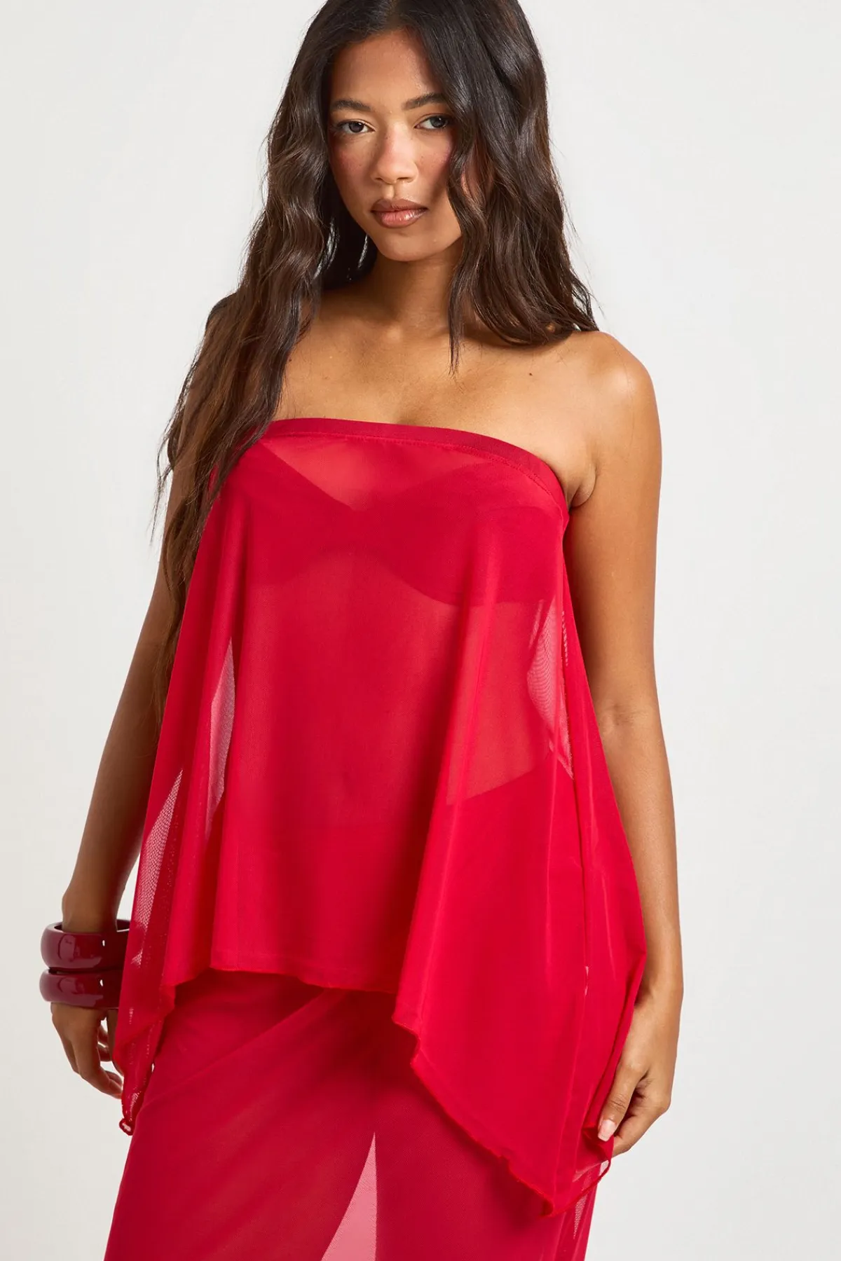 boohoo Ensemble Haut Bandeau Et Jupe Longue De Plage En Mesh<Femme Ensembles|Tenues De Plage