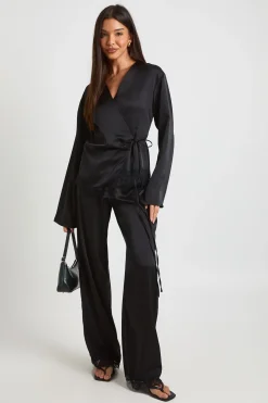 Ensemble Haut Cache-Cœur en Satin à Ourlet en Dentelle