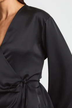 Ensemble Haut Cache-Cœur en Satin à Ourlet en Dentelle