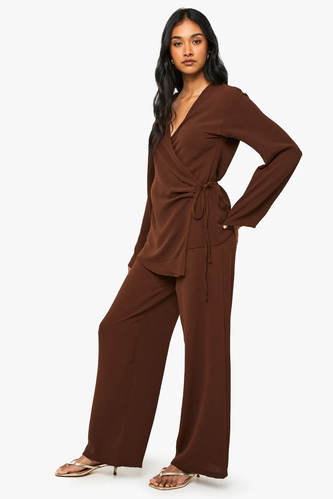 Ensemble Haut Cache-cœur Et Pantalon Tissé