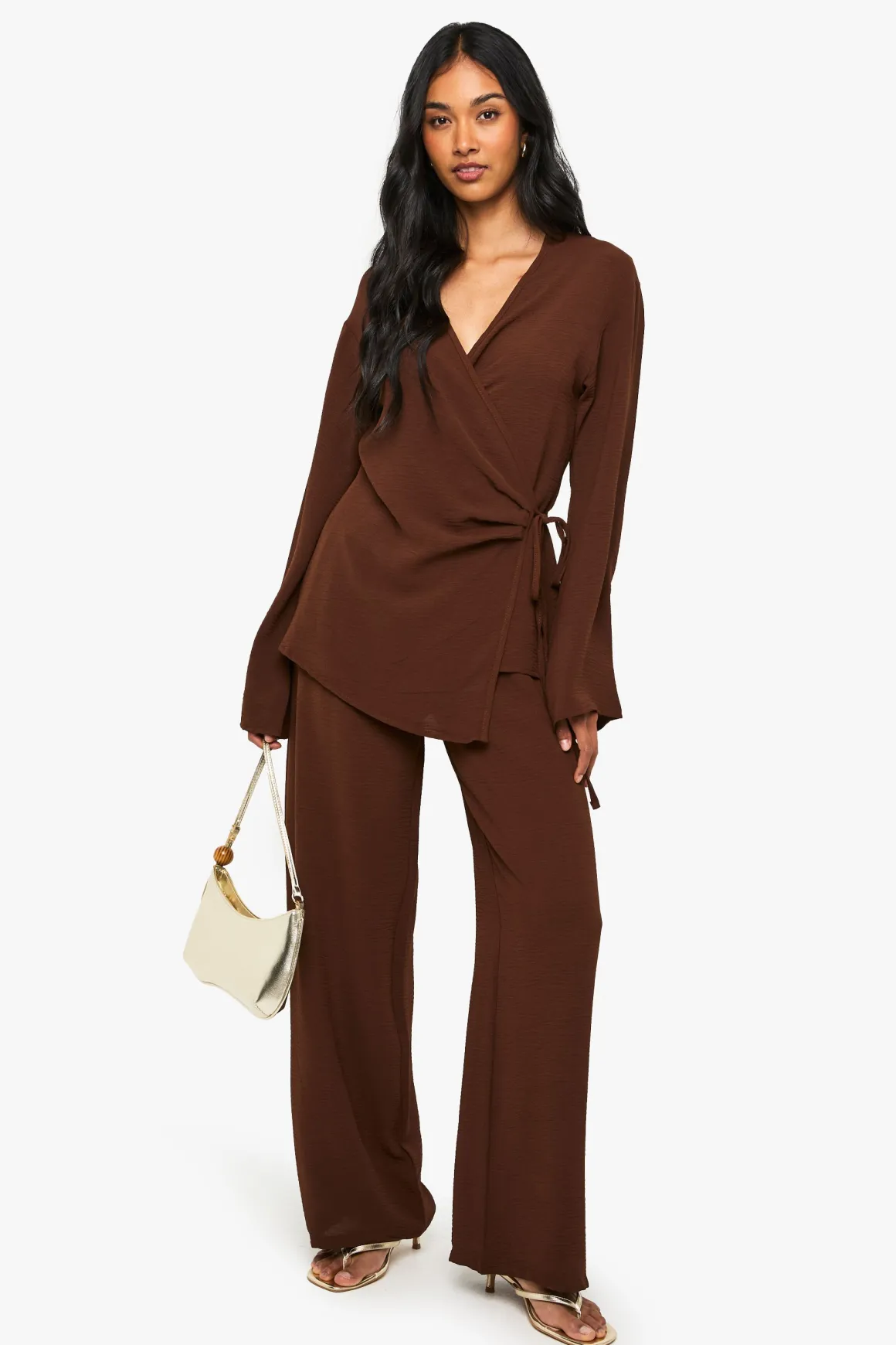 Ensemble Haut Cache-cœur Et Pantalon Tissé