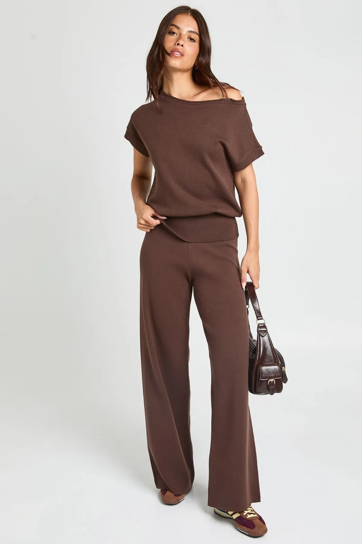 boohoo Ensemble Haut Col Bénitier Taille Cintrée Et Pantalon Large<Femme Pulls Et Gilets|Toutes Les Mailles