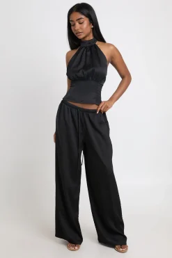 Ensemble Haut Col Montant Et Pantalon Large En Tissu Texturé Tissé
