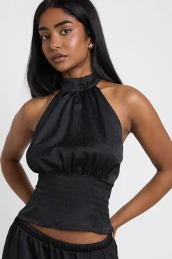 Ensemble Haut Col Montant Et Pantalon Large En Tissu Texturé Tissé
