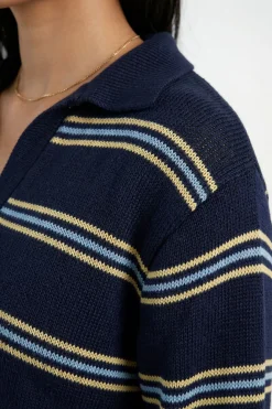Ensemble Haut À Col V Rayé En Maille À Manches Longues Et Short