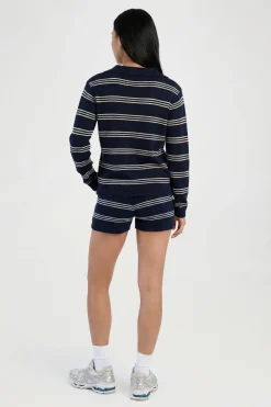 Ensemble Haut À Col V Rayé En Maille À Manches Longues Et Short