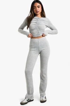 boohoo Ensemble haut court côtelé froncé et pantalon évasé<Femme Ensembles