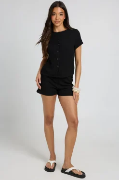 Ensemble Haut Côtelé À Manches Courtes Boutonné Et Short