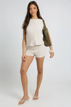 boohoo Ensemble Haut Côtelé À Manches Courtes Boutonné Et Short Assorti<Femme Ensembles