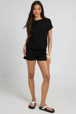 boohoo Ensemble Haut Côtelé À Manches Courtes Boutonné Et Short<Femme Ensembles