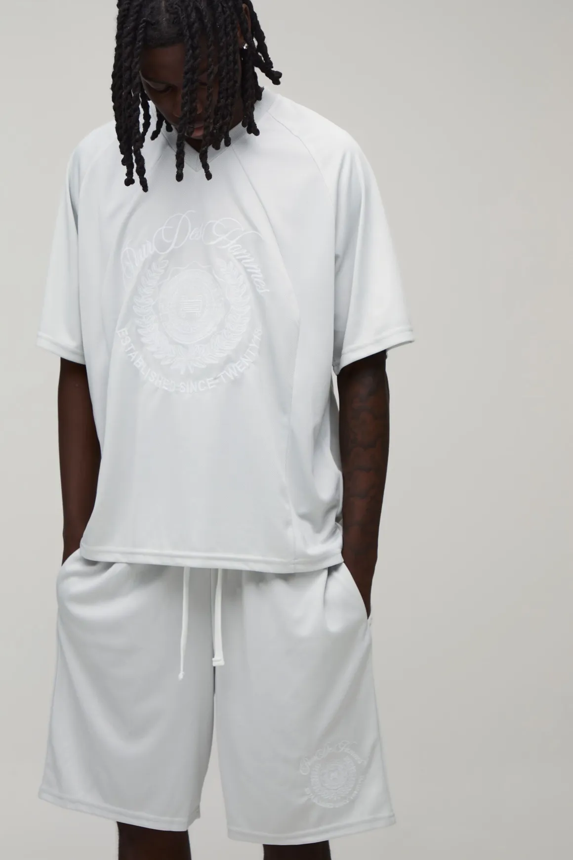 Ensemble Haut De Hockey Et Short De Basketball Oversize En Mesh Brodé