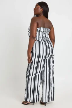 Ensemble Haut À Détail Rayé Grande Taille Et Pantalon Large À Taille Élastiquée