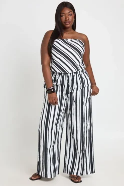 Ensemble Haut À Détail Rayé Grande Taille Et Pantalon Large À Taille Élastiquée