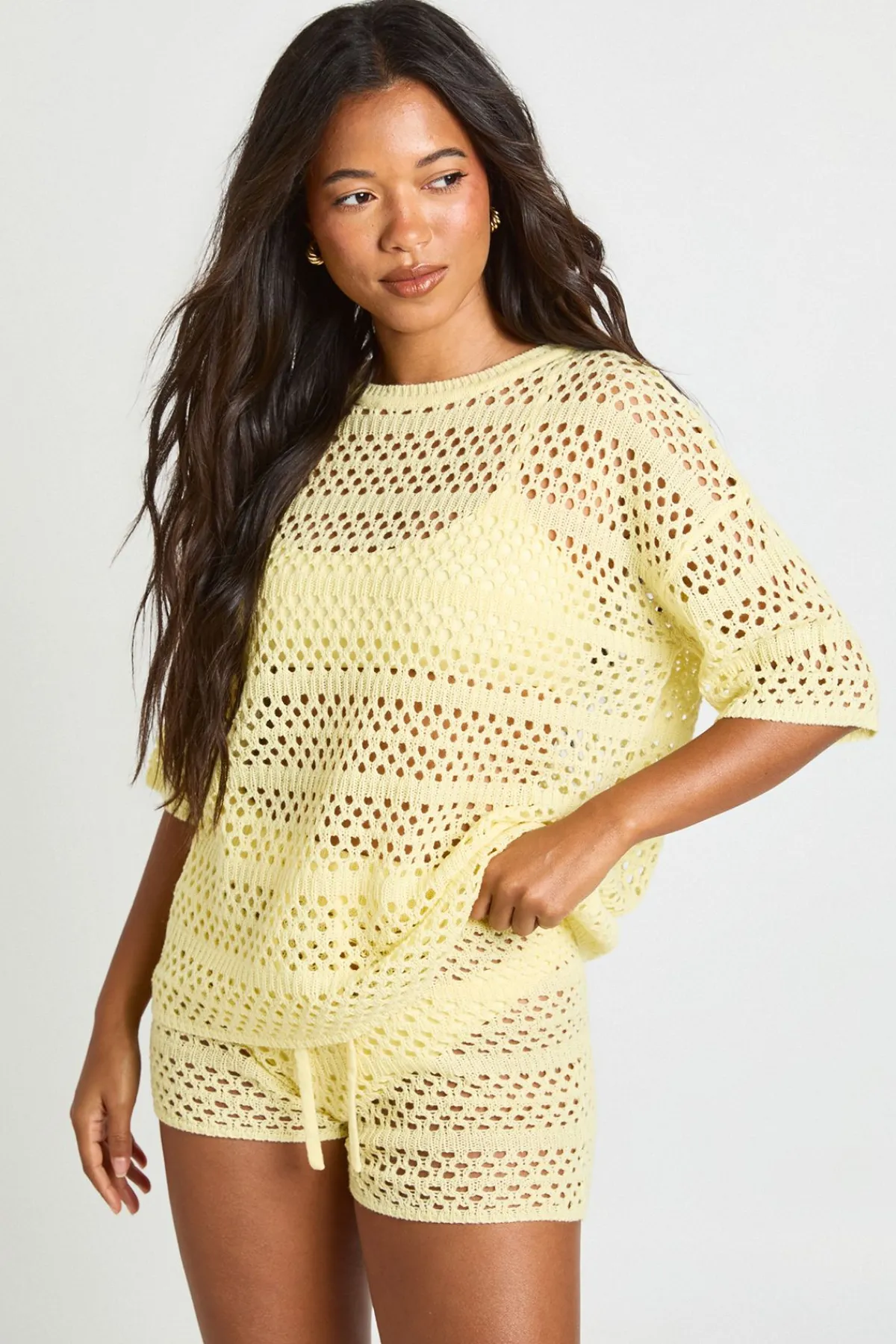 boohoo Ensemble Haut En Maille Crochetée Oversize Et Short Culotte De Plage<Femme Pulls Et Gilets|Toutes Les Mailles