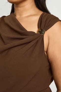 Ensemble Haut Grande Taille Col Bénitier Avec Détails De Finition Et Détail Dos Froncé & Pantalon Large Coordonné
