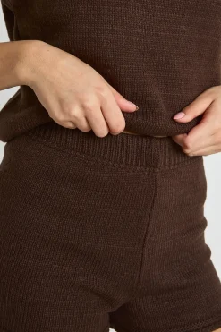 boohoo Ensemble Haut Long Sans Manches À Encolure Bardot Et Short<Femme Looks Chocolat|Pulls Et Gilets