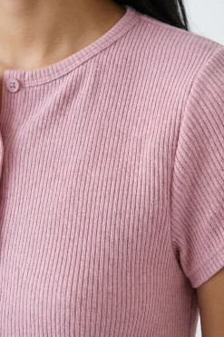 Ensemble Haut À Manches Courtes Boutonné Et Short En Côtes Froissées
