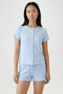Ensemble Haut À Manches Courtes Avec Boutons Et Short En Côtes Gaufrées