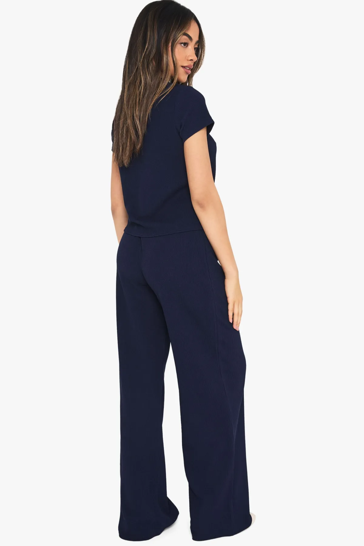 boohoo Ensemble Haut À Manches Courtes Boutonné En Tissu Côtelé Froissé Et Pantalon<Femme Ensembles