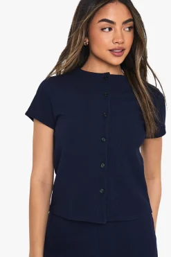 boohoo Ensemble Haut À Manches Courtes Boutonné En Tissu Côtelé Froissé Et Pantalon<Femme Ensembles