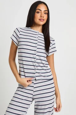 boohoo Ensemble Haut À Manches Courtes Boutonné Et Pantalon En Côtes Rayées<Femme Ensembles