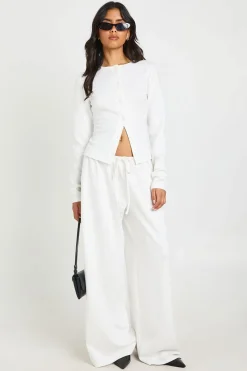 Ensemble Haut À Manches Longues Boutonné Et Pantalon De Jogging Droit En Tissu Doux Au Toucher