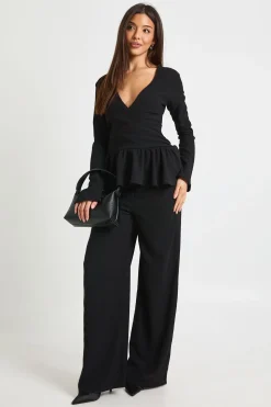 Ensemble haut à manches longues et pantalon avec détail drapé texturé