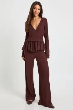 Ensemble haut à manches longues avec détail drapé texturé et pantalon