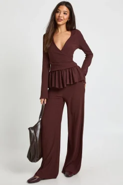 Ensemble haut à manches longues avec détail drapé texturé et pantalon