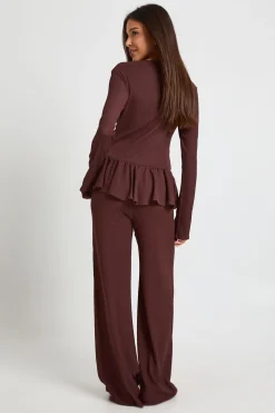 Ensemble haut à manches longues avec détail drapé texturé et pantalon