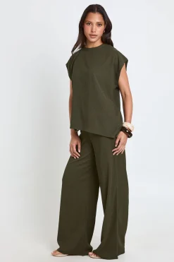 Ensemble Haut Ourlet Asymétrique Et Pantalon Droit En Tissu Froissé