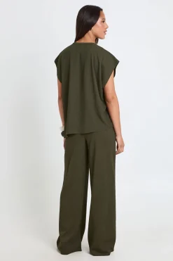 Ensemble Haut Ourlet Asymétrique Et Pantalon Droit En Tissu Froissé