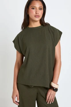 Ensemble Haut Ourlet Asymétrique Et Pantalon Droit En Tissu Froissé
